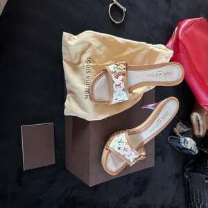 Louis Vuitton Multicolor Monogram Mule Sandals - White, Gold Studs